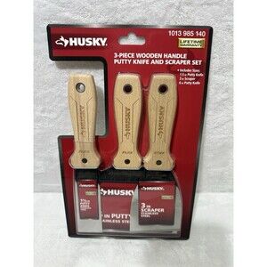 Husky 3pc Wooden Handle Stainless Steel Putty Knife & Scraper Set